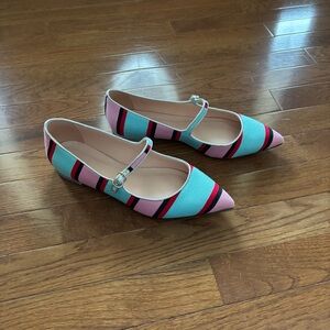 J. Crew Colorful Striped Mary Jane Ballet Flats with Pointed Toe
